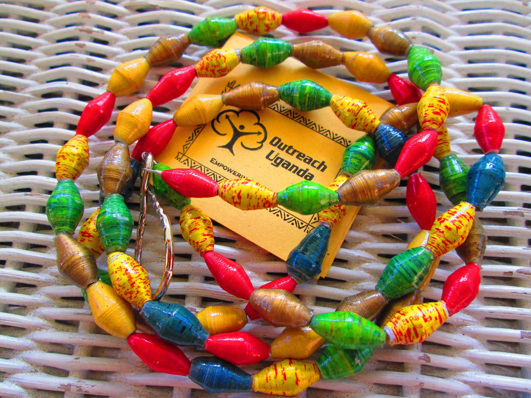 Lanyard, Outreach Uganda Autumn Splendor paper beaded lanyard, ID Badge, 966, detail 5