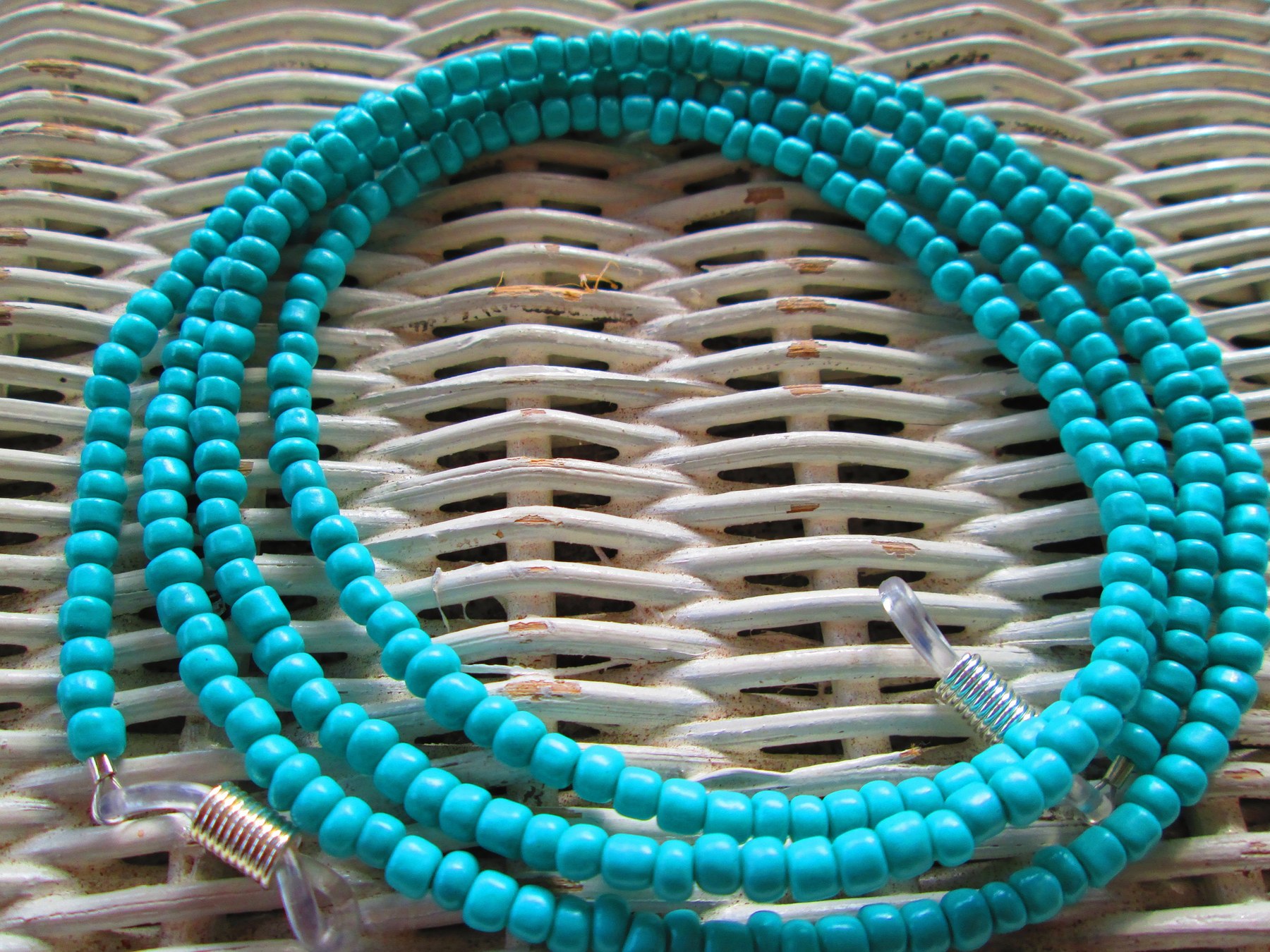 Handmade Turquoise Beaded Eyeglass Chain: Silver Wire Necklace, 1002