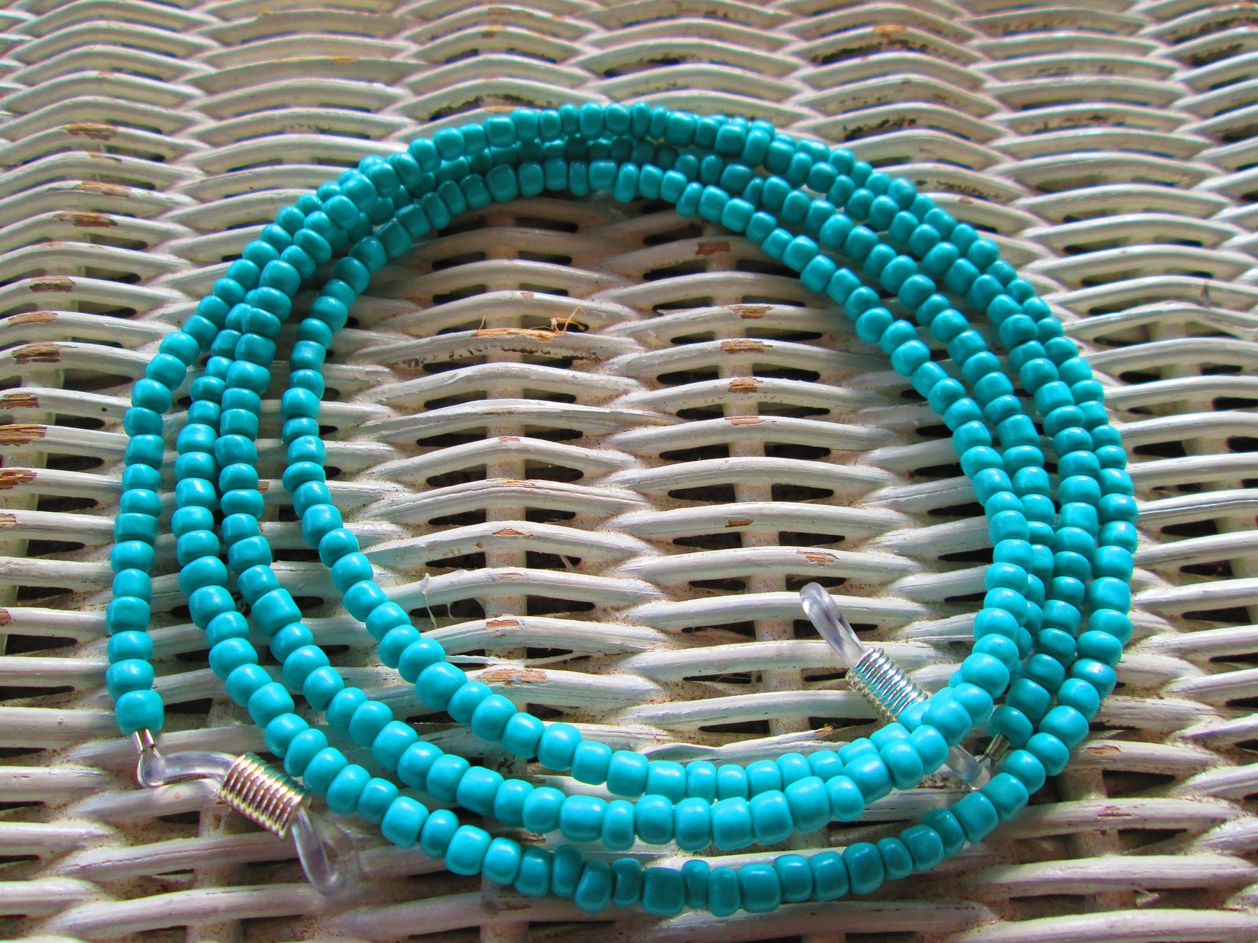 Handmade Turquoise Beaded Eyeglass Chain: Silver Wire Necklace, 1002, detail 2
