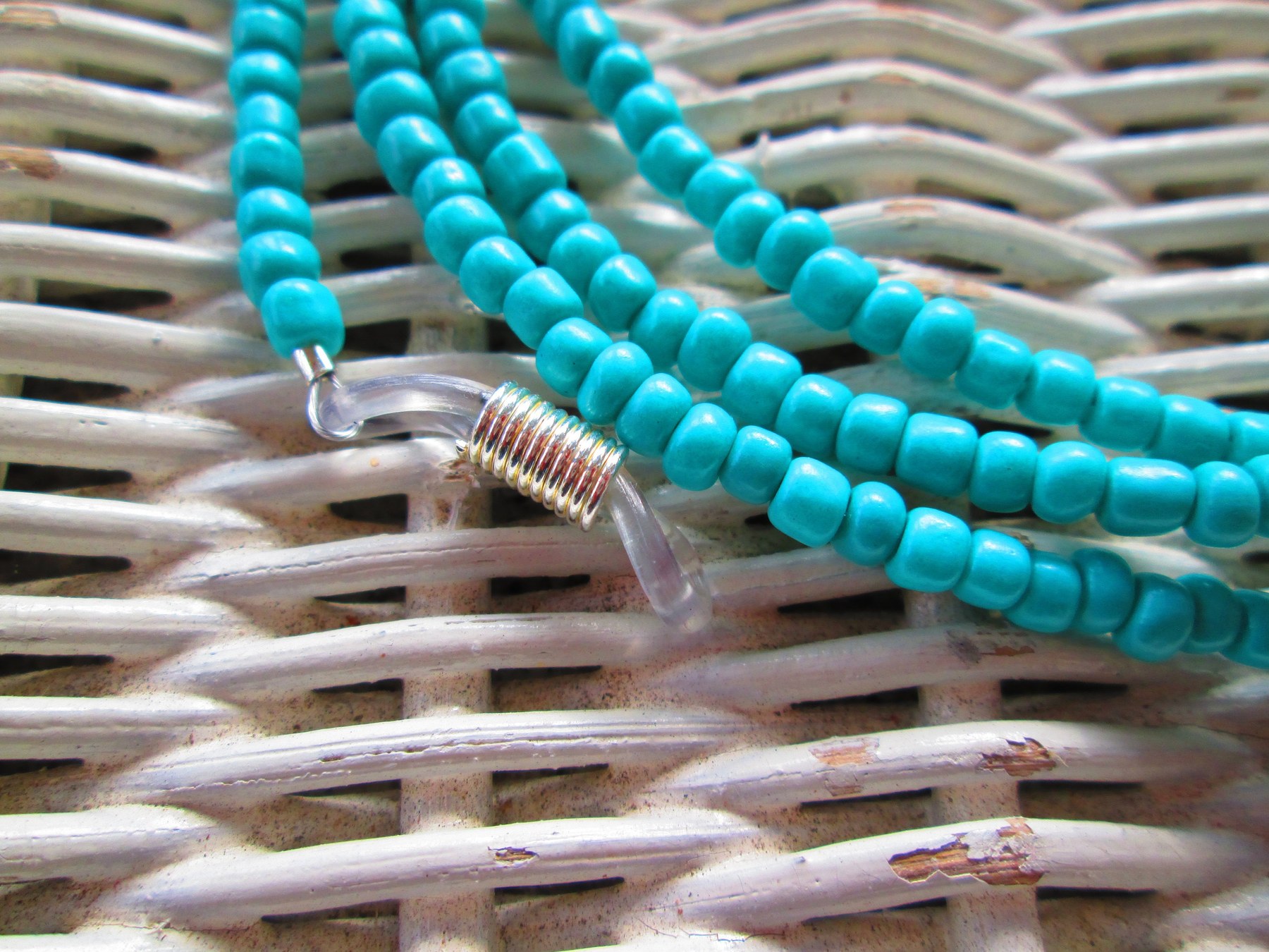 Handmade Turquoise Beaded Eyeglass Chain: Silver Wire Necklace, 1002, detail 3