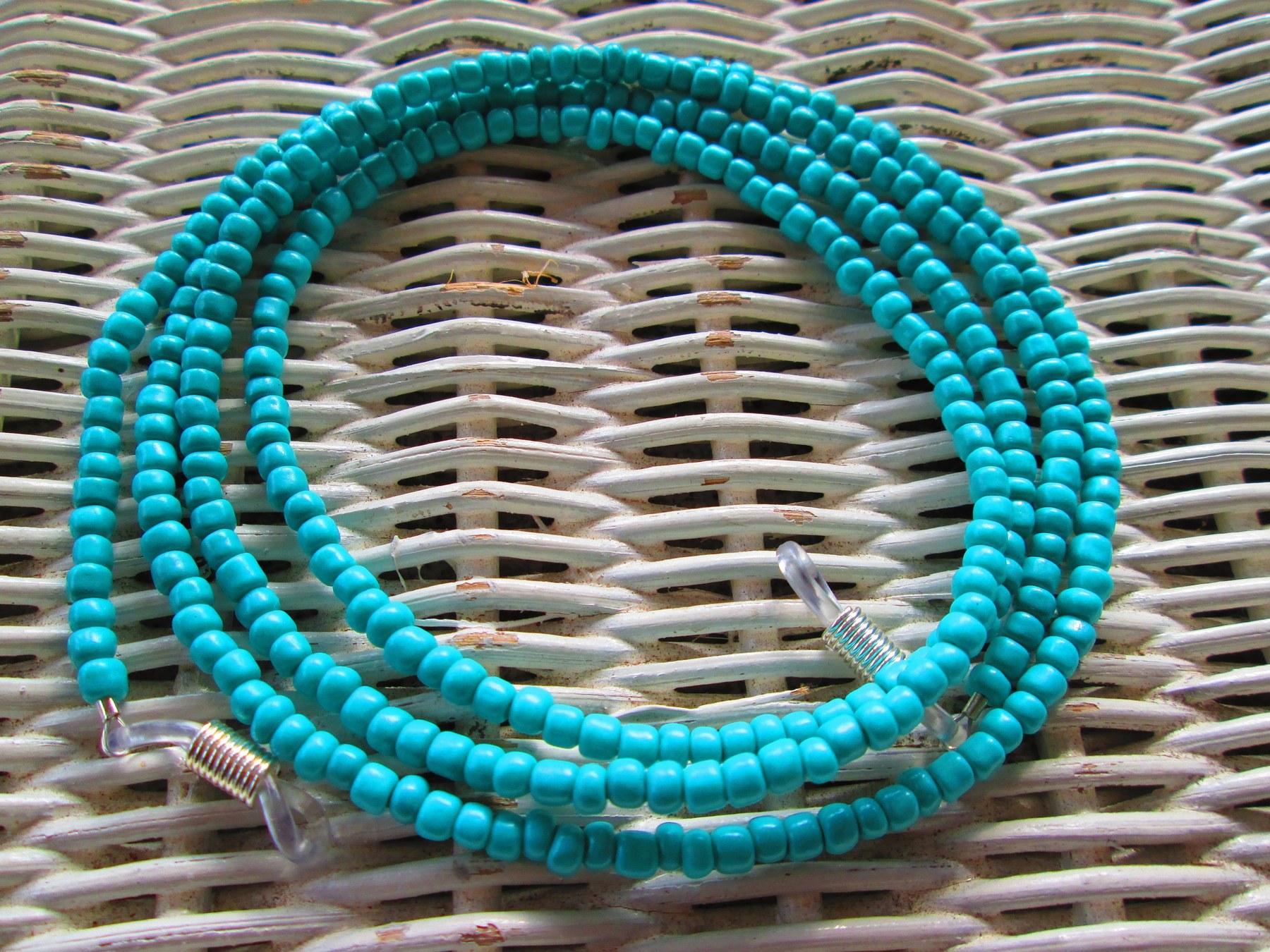 Handmade Turquoise Beaded Eyeglass Chain: Silver Wire Necklace, 1002, detail 4