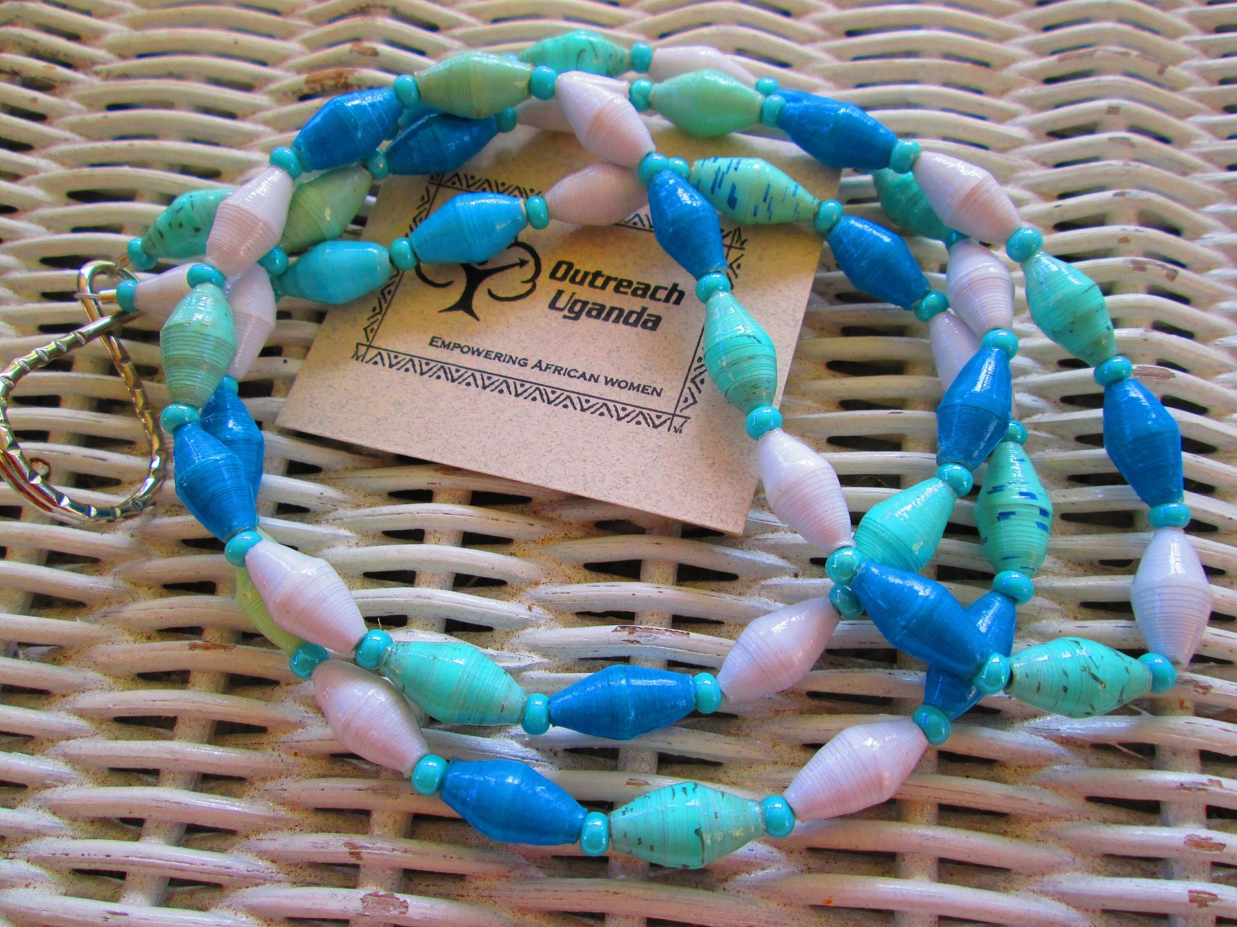 Lanyard, Outreach Uganda Sea Glass paper beaded lanyard, 968, detail 3