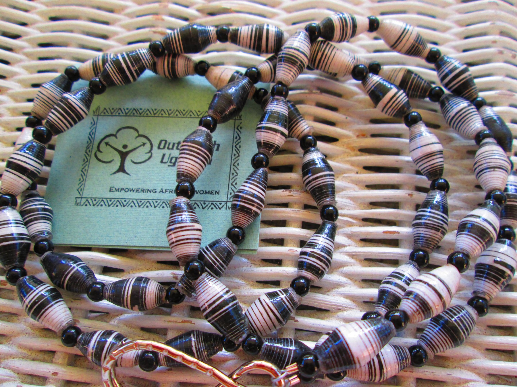 Lanyard, Outreach Uganda Black and White Stripe paper beaded lanyard, 965