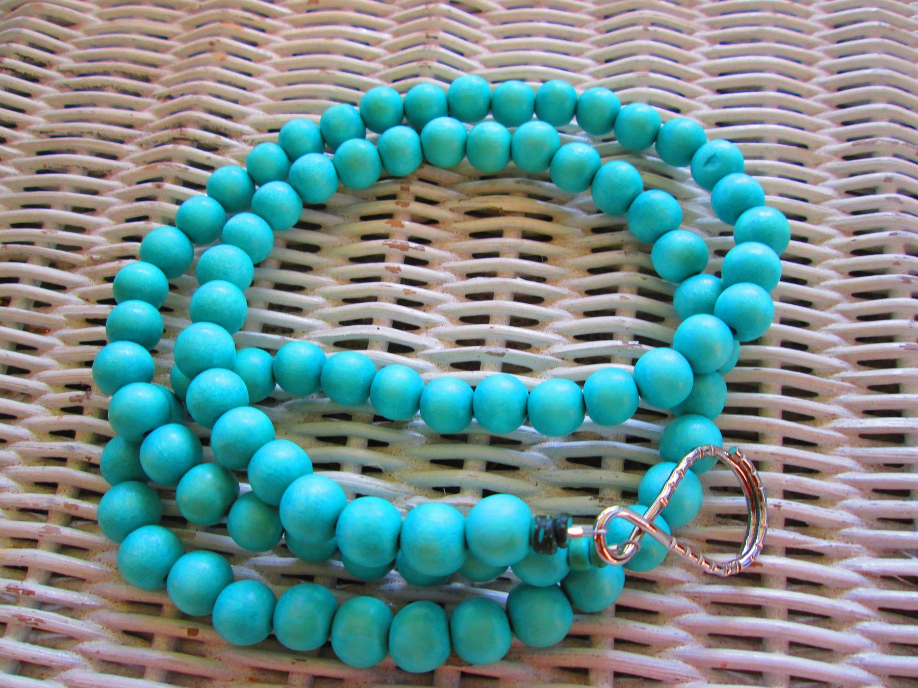 Lanyard, Turquoise 10mm Wood Beaded Handmade Lanyard, 961