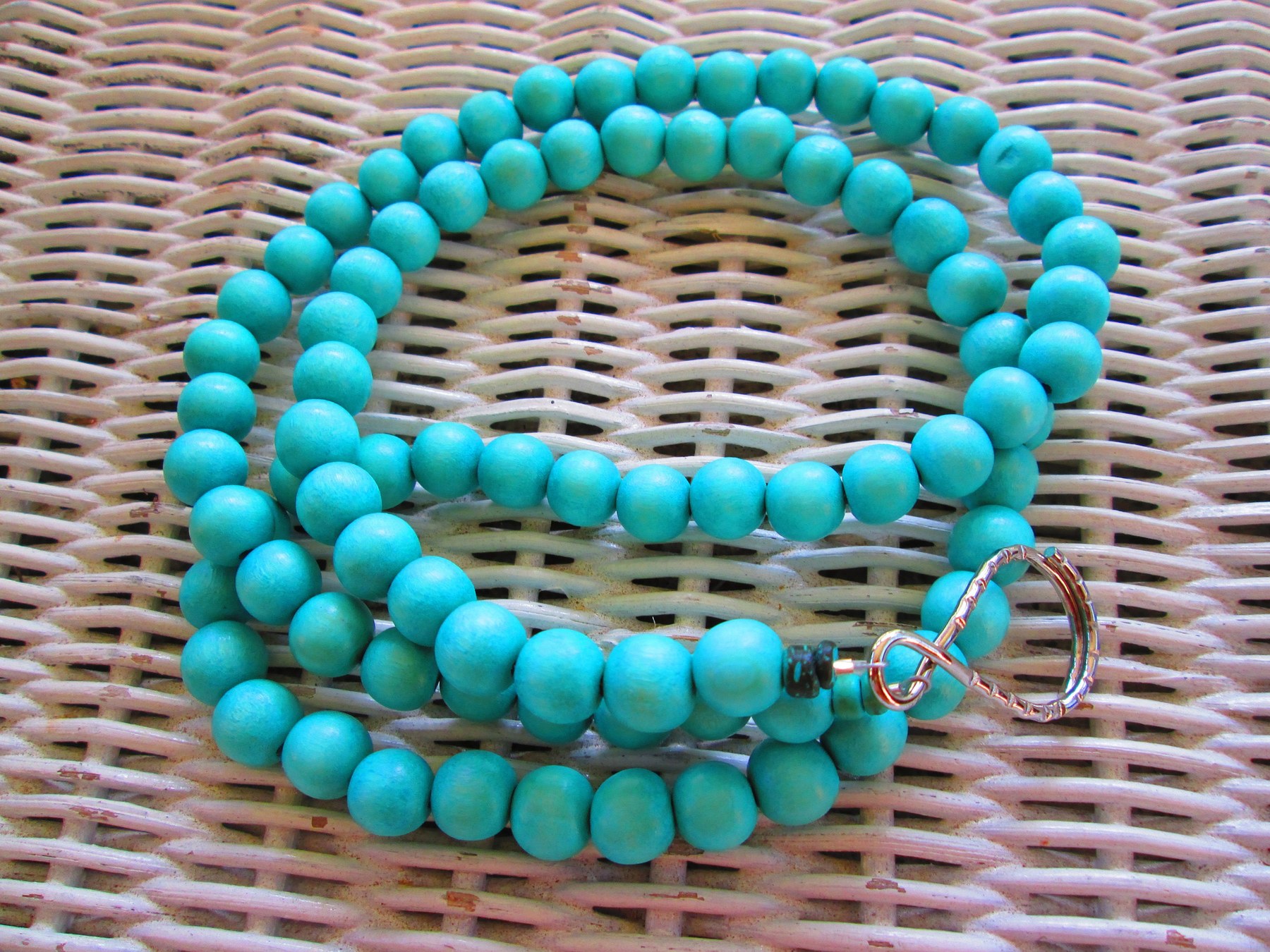 Lanyard, Turquoise 10mm Wood Beaded Handmade Lanyard, 961, detail 2