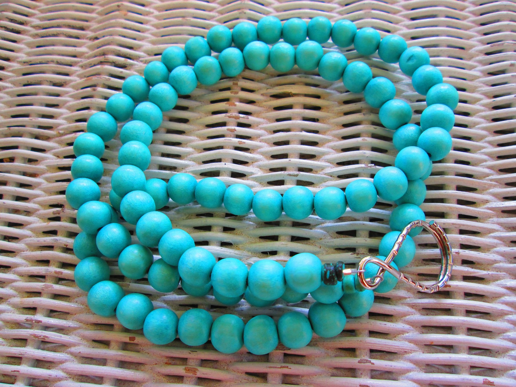 Lanyard, Turquoise 10mm Wood Beaded Handmade Lanyard, 961, detail 3