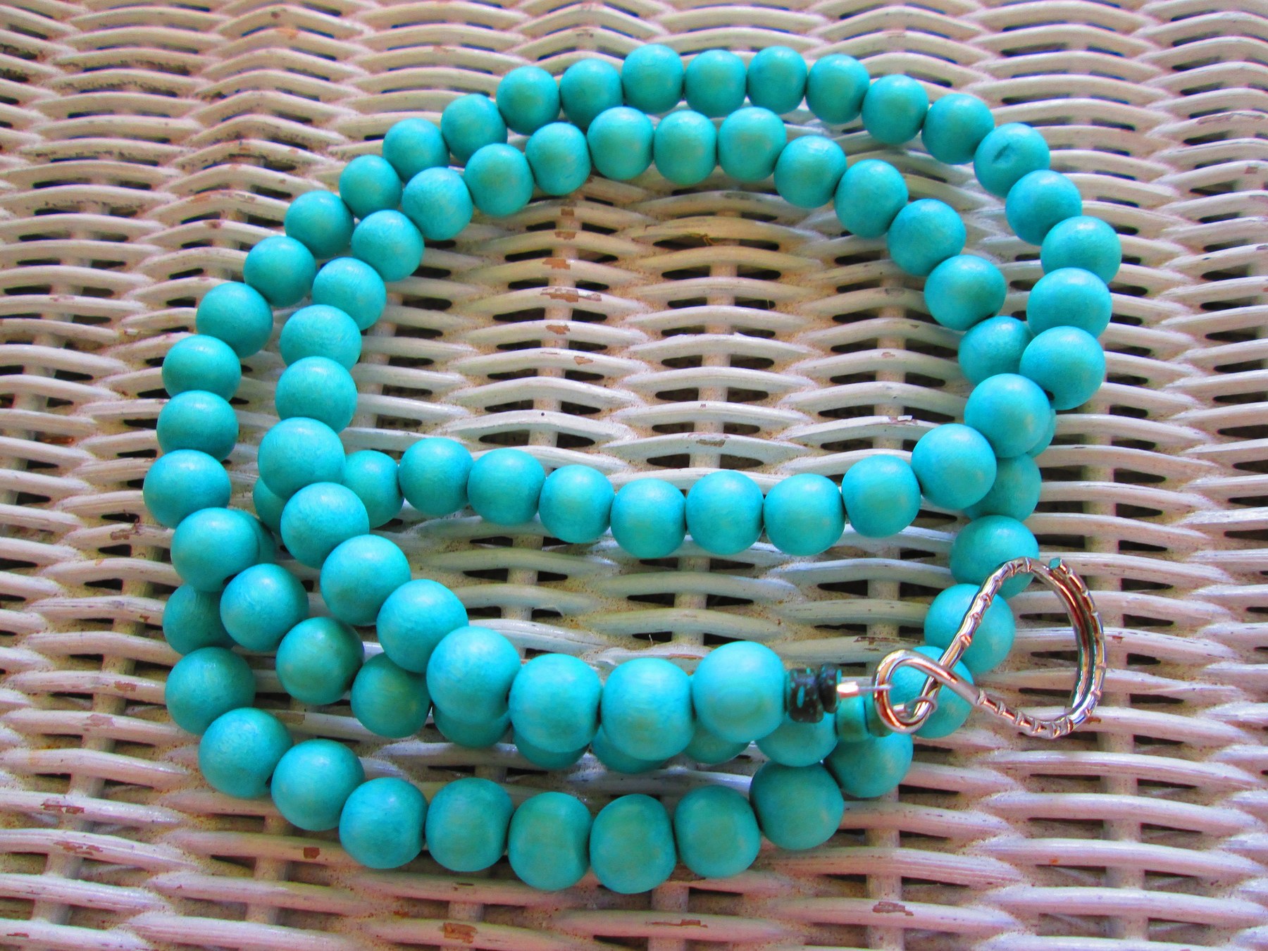 Lanyard, Turquoise 10mm Wood Beaded Handmade Lanyard, 961, detail 4