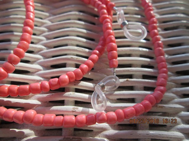 Handmade Coral Beaded Eyeglass Chain, 1028, detail 2