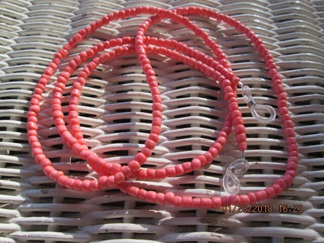 Handmade Coral Beaded Eyeglass Chain, 1028, detail 3