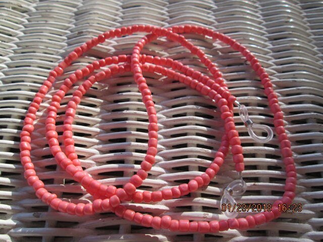 Handmade Coral Beaded Eyeglass Chain, 1028, detail 4