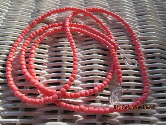 Handmade Coral Beaded Eyeglass Chain, 1028, detail 5