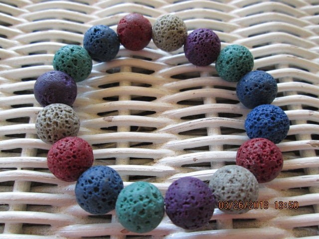 Lava Stone Bead Bracelet: Rainbow Volcanic Rock, Handmade, 388