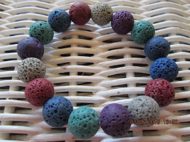 Lava Stone Bead Bracelet: Rainbow Volcanic Rock, Handmade, 388, detail 2