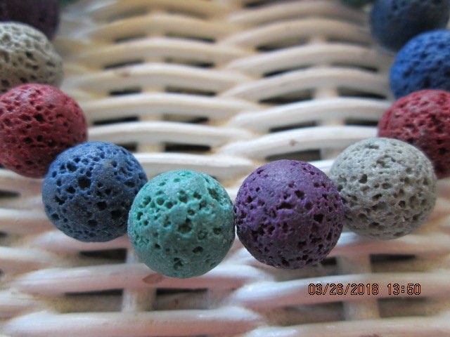 Lava Stone Bead Bracelet: Rainbow Volcanic Rock, Handmade, 388, detail 3