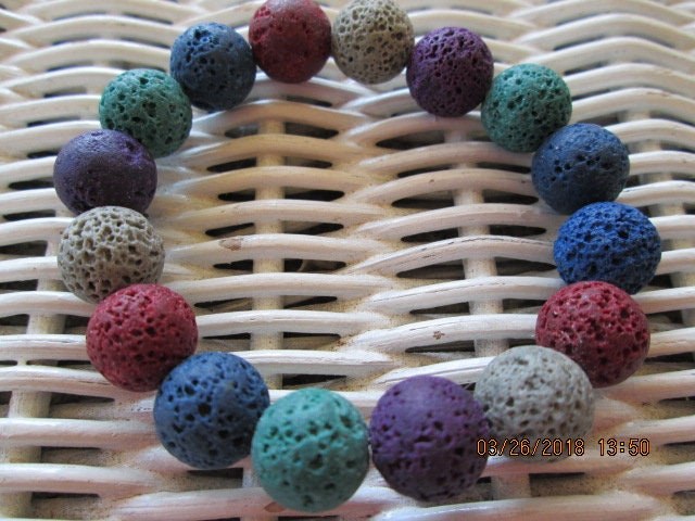 Lava Stone Bead Bracelet: Rainbow Volcanic Rock, Handmade, 388, detail 4