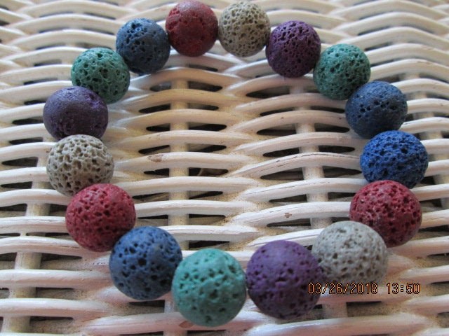 Lava Stone Bead Bracelet: Rainbow Volcanic Rock, Handmade, 388, detail 5