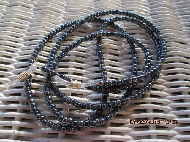 Handmade Beaded Eyeglass Chain: Black Glass Beads, 1006
