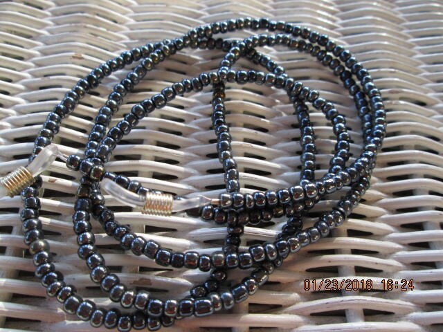 Handmade Beaded Eyeglass Chain: Black Glass Beads, 1006, detail 3