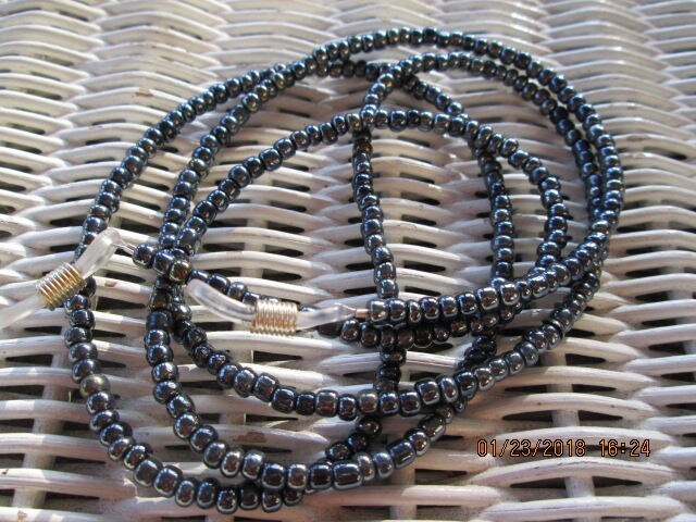 Handmade Beaded Eyeglass Chain: Black Glass Beads, 1006, detail 4