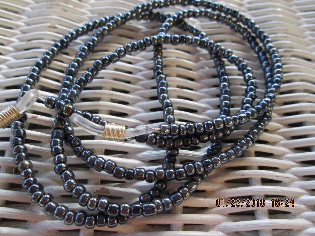 Handmade Beaded Eyeglass Chain: Black Glass Beads, 1006, detail 5
