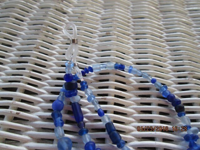 Blue Beaded Eyeglass Chain: Handmade Glass Bead Wirem 1011, detail 2