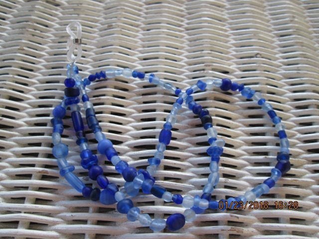 Blue Beaded Eyeglass Chain: Handmade Glass Bead Wirem 1011, detail 5