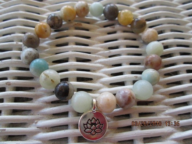 Bracelet, Amazonite 8mm Bead Bracelet with lotus charm, 390, detail 4