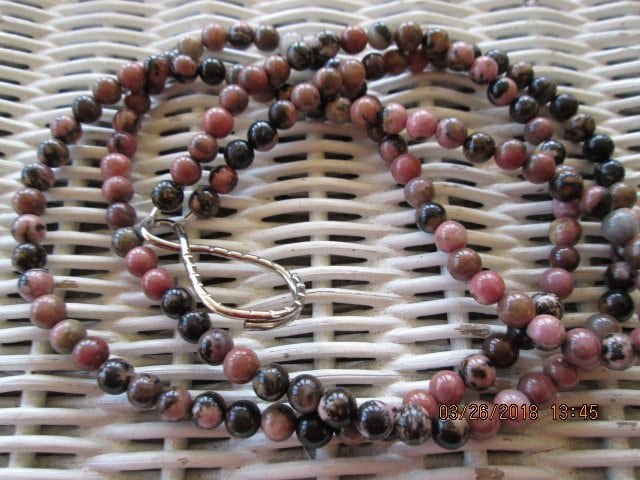 Lanyard, Rhodonite 6mm Beaded Lanyard, Healing Stone 1989