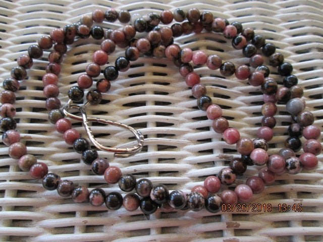 Lanyard, Rhodonite 6mm Beaded Lanyard, Healing Stone 1989, detail 2