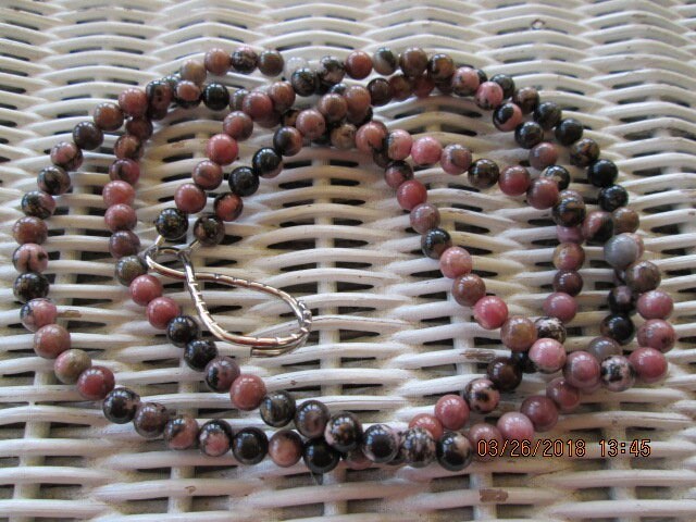 Lanyard, Rhodonite 6mm Beaded Lanyard, Healing Stone 1989, detail 3