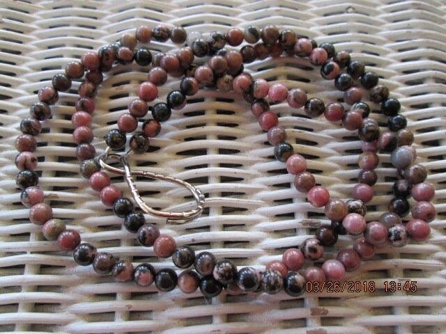 Lanyard, Rhodonite 6mm Beaded Lanyard, Healing Stone 1989, detail 4