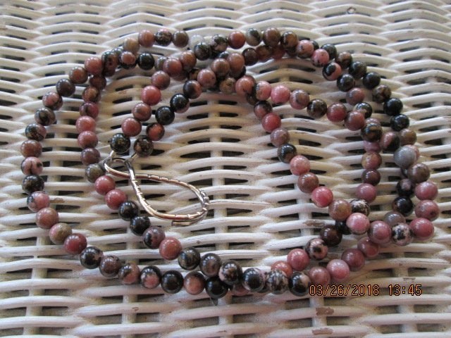 Lanyard, Rhodonite 6mm Beaded Lanyard, Healing Stone 1989, detail 5