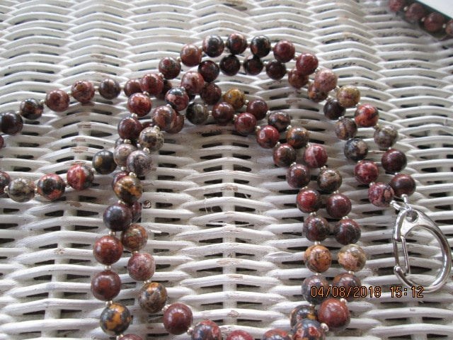 Lanyard , Leopard Jasper 8mm Stone Bead Lanyard, 998