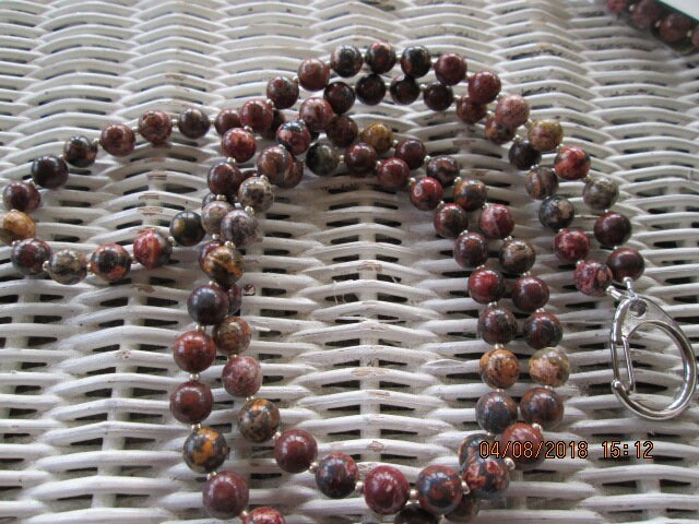 Lanyard , Leopard Jasper 8mm Stone Bead Lanyard, 998, detail 2