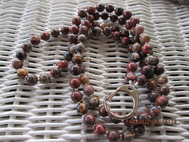 Lanyard , Leopard Jasper 8mm Stone Bead Lanyard, 998, detail 5