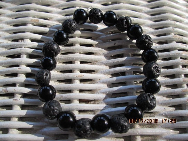 Handmade Lava Stone & Black Jasper Bracelet, 8mm Beaded Design, 1379, detail 3