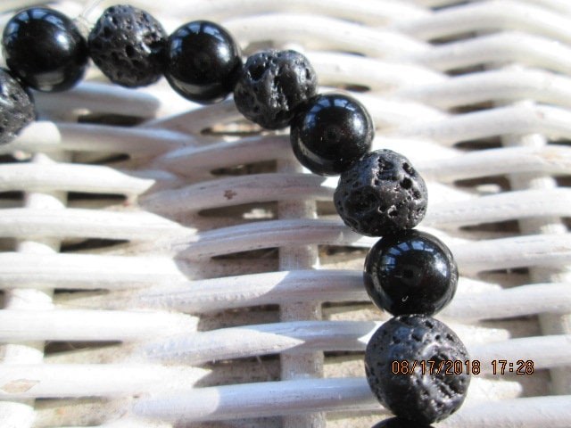 Handmade Lava Stone & Black Jasper Bracelet, 8mm Beaded Design, 1379, detail 4