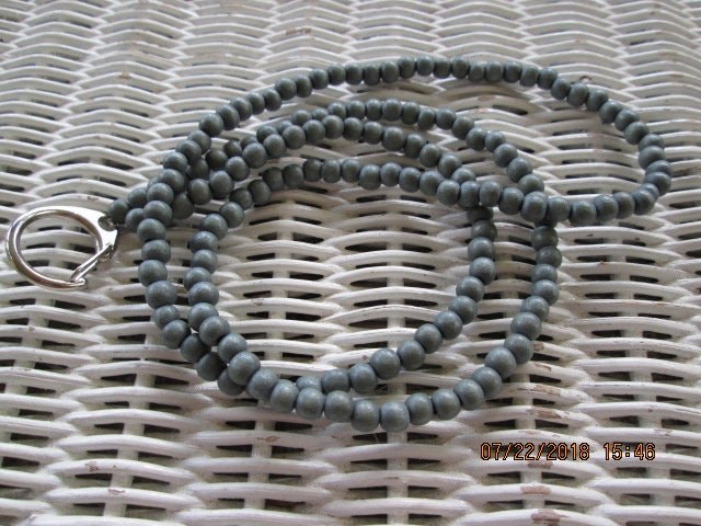 Lanyard, Dove Grey 6mm Wood Handmade Beaded Lanyard, 1706