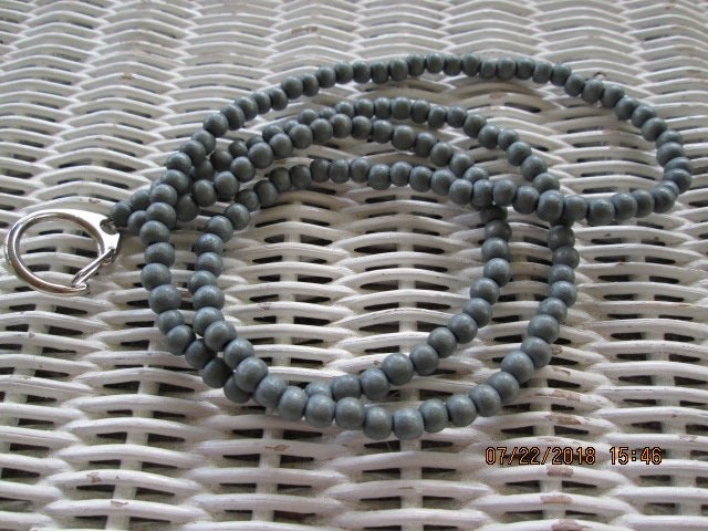 Lanyard, Dove Grey 6mm Wood Handmade Beaded Lanyard, 1706, detail 2