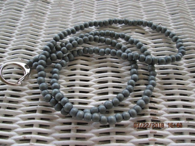 Lanyard, Dove Grey 6mm Wood Handmade Beaded Lanyard, 1706, detail 4