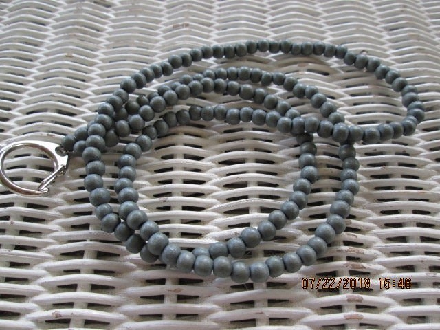 Lanyard, Dove Grey 6mm Wood Handmade Beaded Lanyard, 1706, detail 5