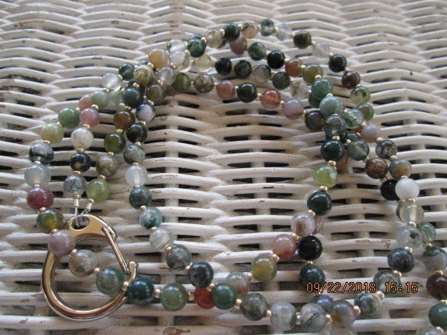 Fancy Jasper Beaded Lanyard, Natural Gemstone ID Badge Holder Necklace, Eyeglass Chain, Teacher Nurse Gift