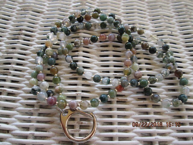 Fancy Jasper Beaded Lanyard, Natural Gemstone ID Badge Holder Necklace, Eyeglass Chain, Teacher Nurse Gift, detail 2