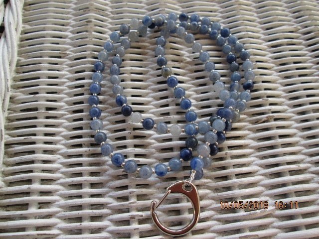 Blue Aventurine Beaded Lanyard, Natural Gemstone ID Badge Holder Necklace, Eyeglass Chain, Teacher Nurse Gift, Handmade