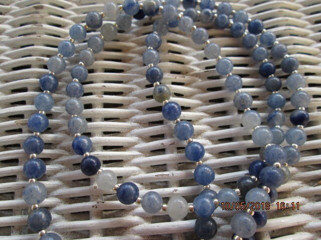Blue Aventurine Beaded Lanyard, Natural Gemstone ID Badge Holder Necklace, Eyeglass Chain, Teacher Nurse Gift, Handmade, detail 2