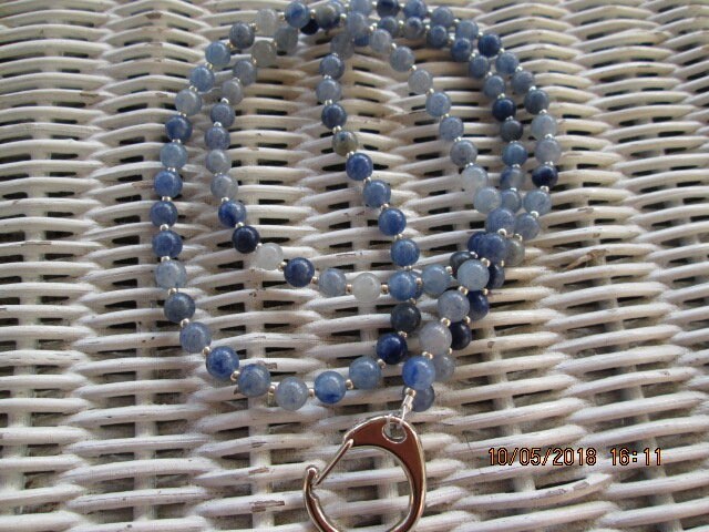 Blue Aventurine Beaded Lanyard, Natural Gemstone ID Badge Holder Necklace, Eyeglass Chain, Teacher Nurse Gift, Handmade, detail 3
