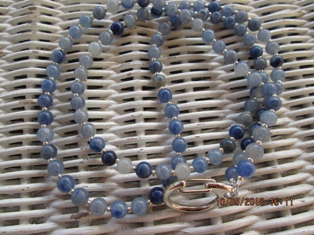 Blue Aventurine Beaded Lanyard, Natural Gemstone ID Badge Holder Necklace, Eyeglass Chain, Teacher Nurse Gift, Handmade, detail 4