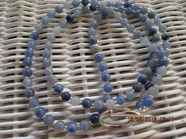 Blue Aventurine Beaded Lanyard, Natural Gemstone ID Badge Holder Necklace, Eyeglass Chain, Teacher Nurse Gift, Handmade, detail 5