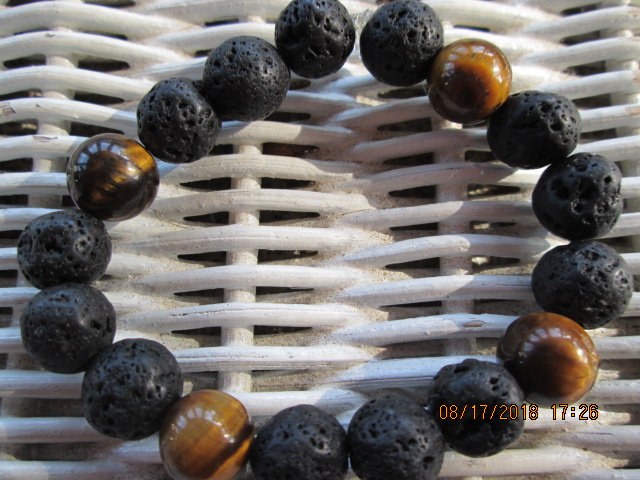 Lava Stone Tiger Eye Beaded Bracelet, Natural Gemstone Aromatherapy Bracelet, Buy One Get One Free, Handmade Gift