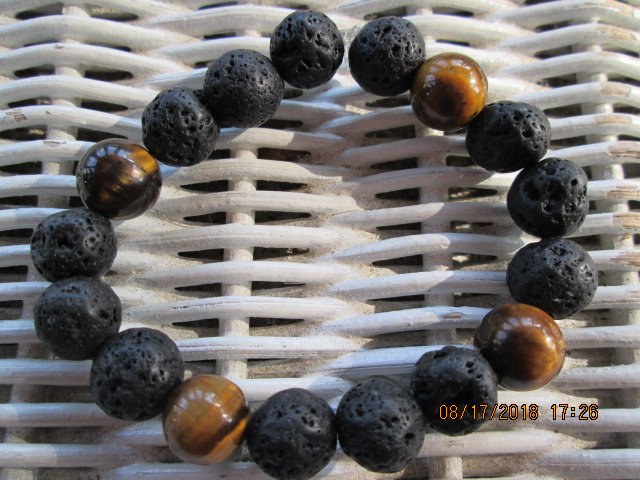 Lava Stone Tiger Eye Beaded Bracelet, Natural Gemstone Aromatherapy Bracelet, Buy One Get One Free, Handmade Gift, detail 2